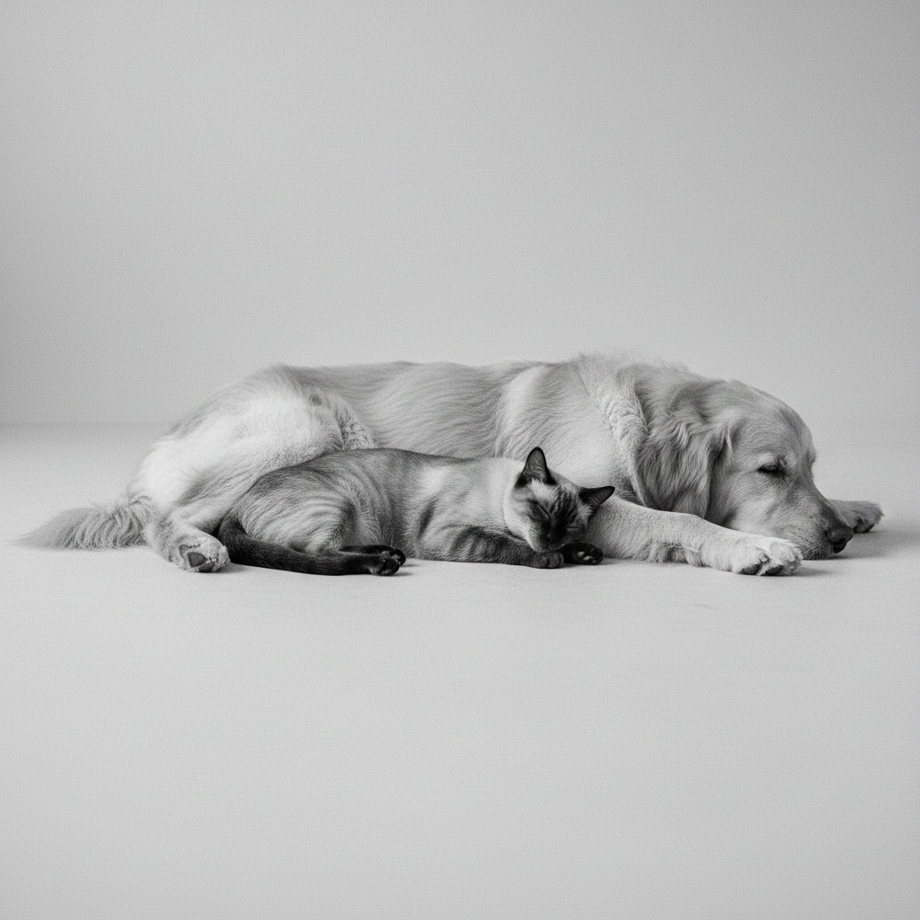 Cat and dog black and white minimalistic